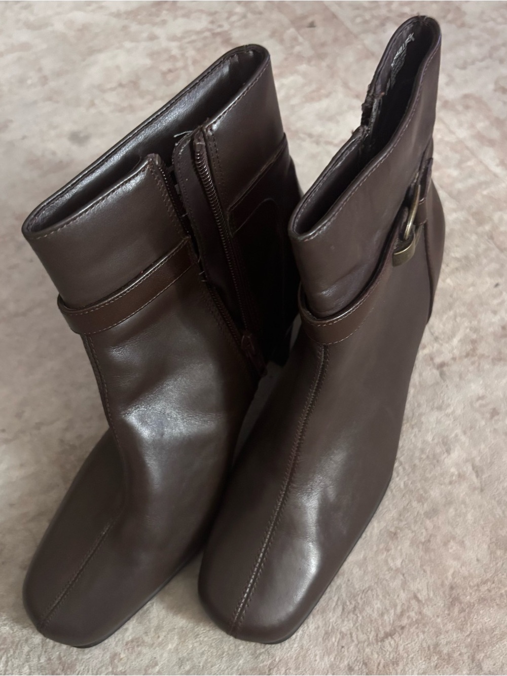 Nine & Co. Dark Brown Leather Ankle Booties with Side Buckle